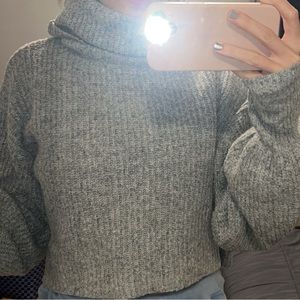 Grey cropped turtleneck sweater